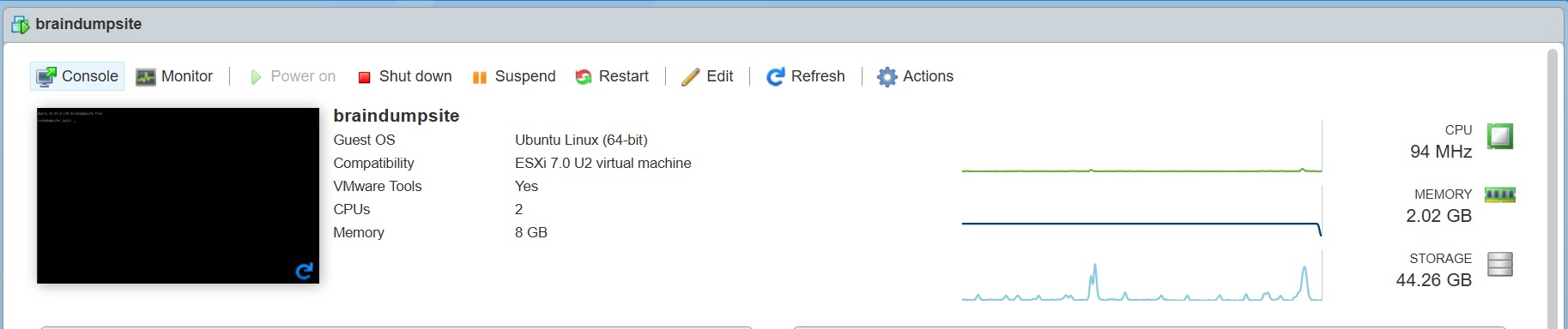 Ubuntu VM on ESXi Dashboard